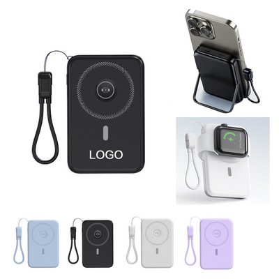 Magnetic Power Bank 10000mAh Wireless Portable Charger with Hidden Type Metal Kickstand